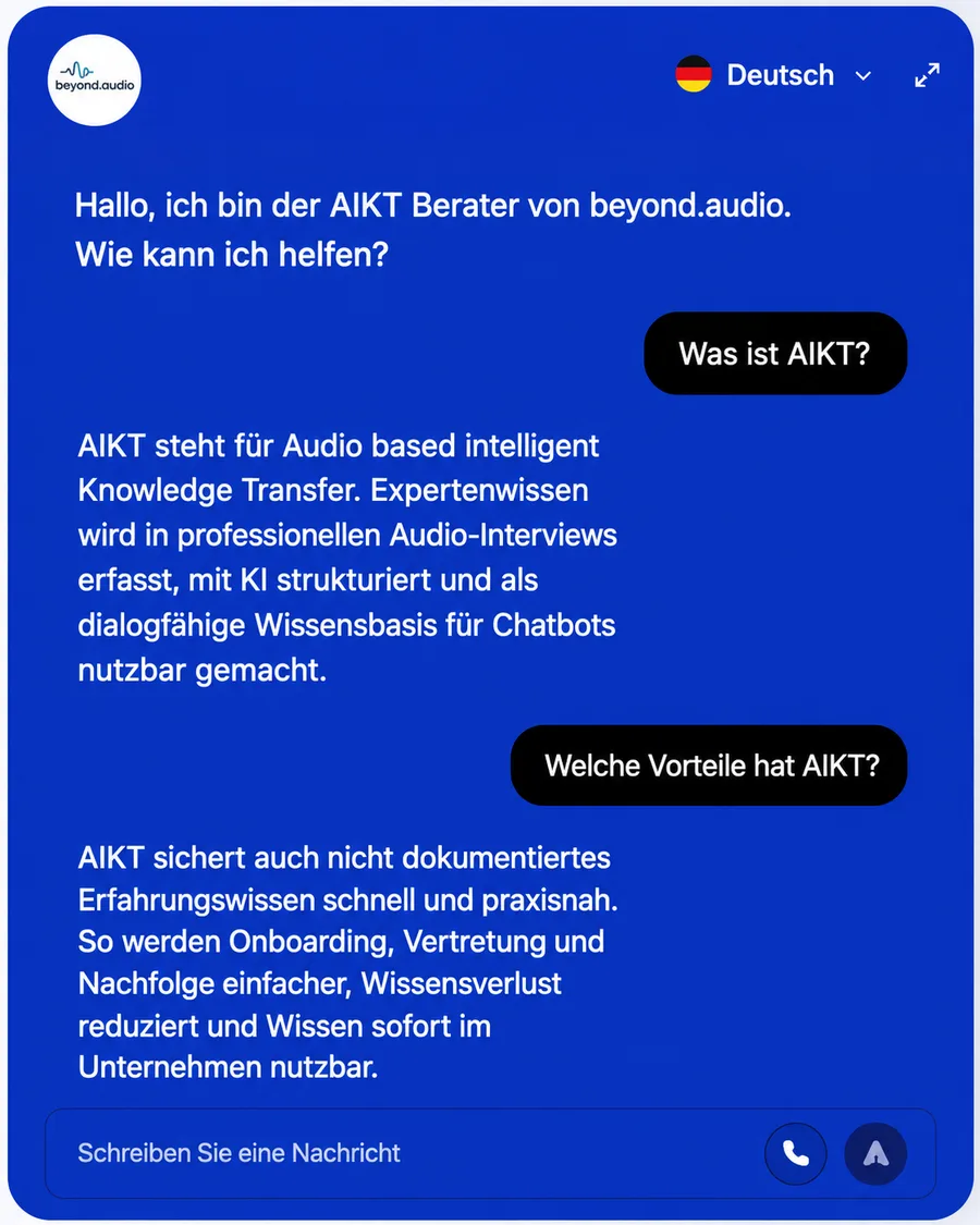 AIKT® Chatbot Beispiel-Konversation auf Deutsch