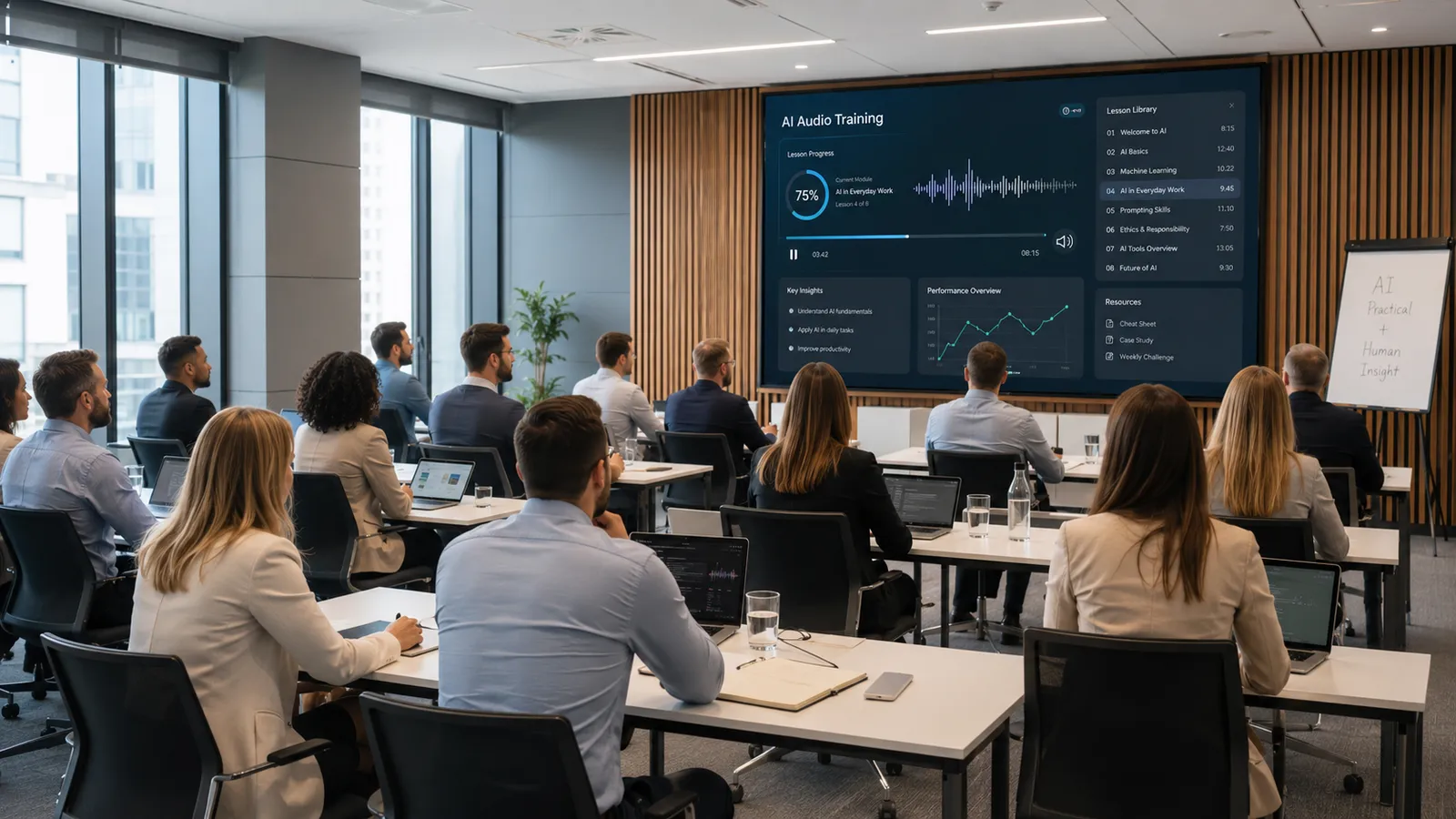 Vertriebsmitarbeiter ruft eine Audio-Produktschulung unterwegs vor dem Kundentermin ab